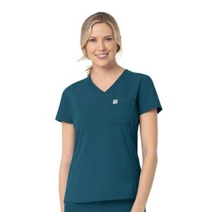 Carhartt Women's Rugged Flex® Peak Tuck-In Scrub Top XS Caribbean Blue